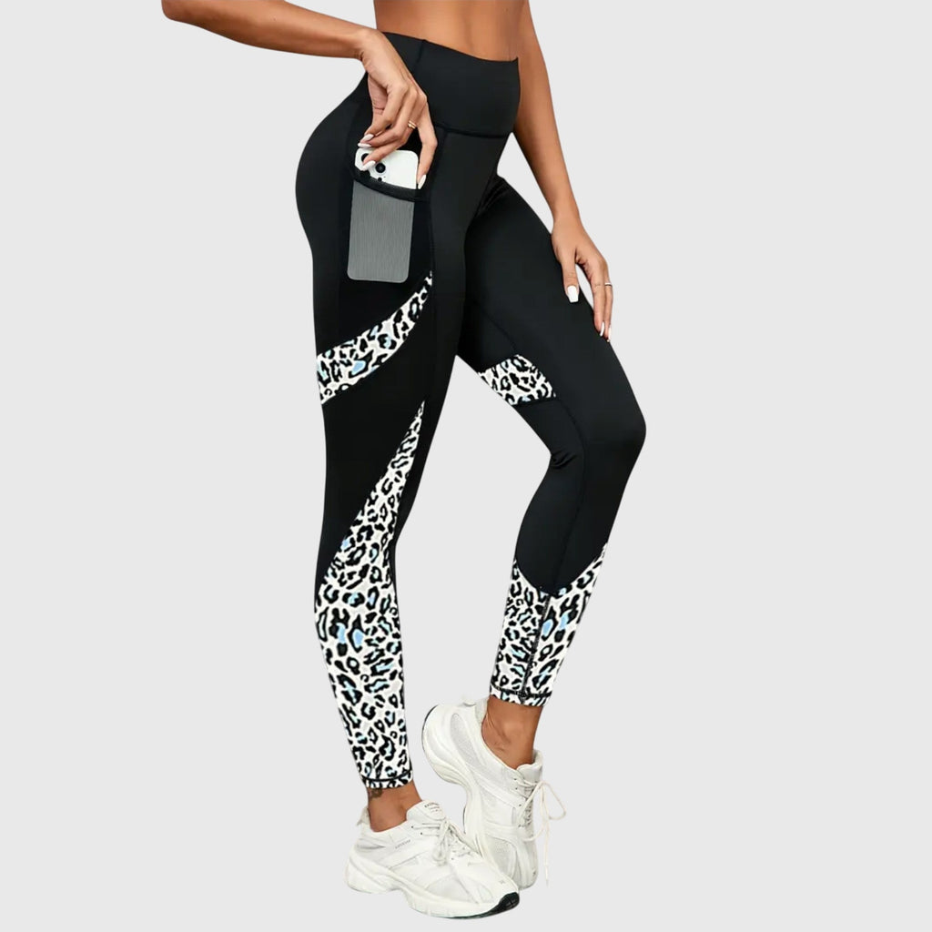 Women's High-Waisted Training Leggings with Contrast Print Panels - White