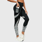 Women's High-Waisted Training Leggings with Contrast Print Panels - White