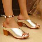 Women's Mule Sandals with Open Toe and Block Heel - 6