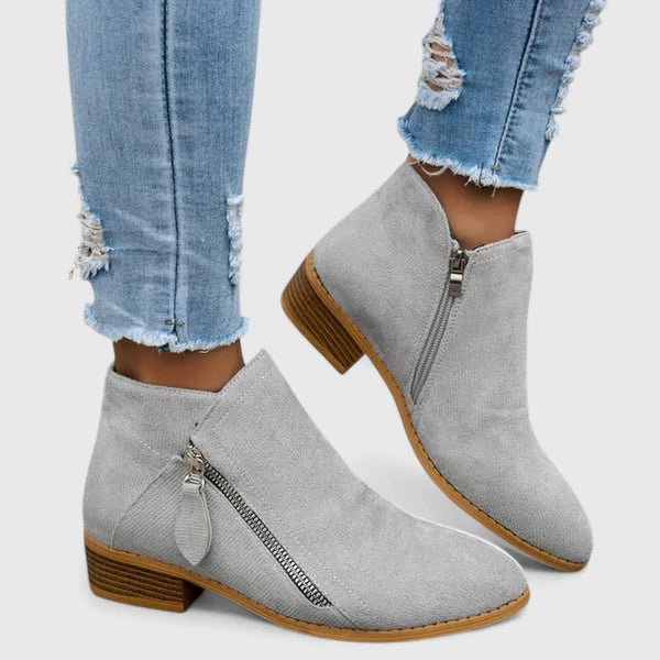 Women's Ankle Boots with Side Zip and Block Heel - Grey
