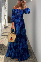 Women's Off-Shoulder Maxi Dress with Floral Print and Flared Sleeves - 3
