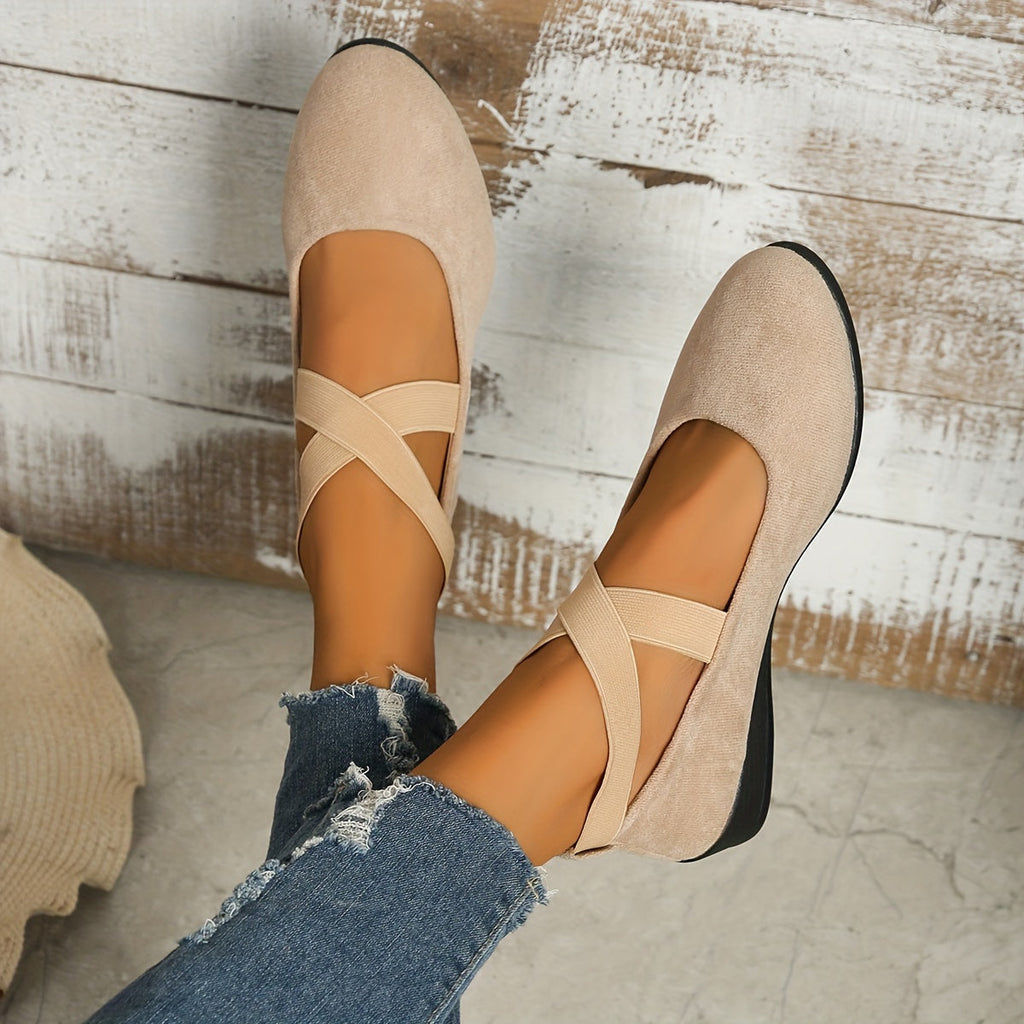 Women's Mary Jane Ballet Flats with Elastic Crossover Straps - 7