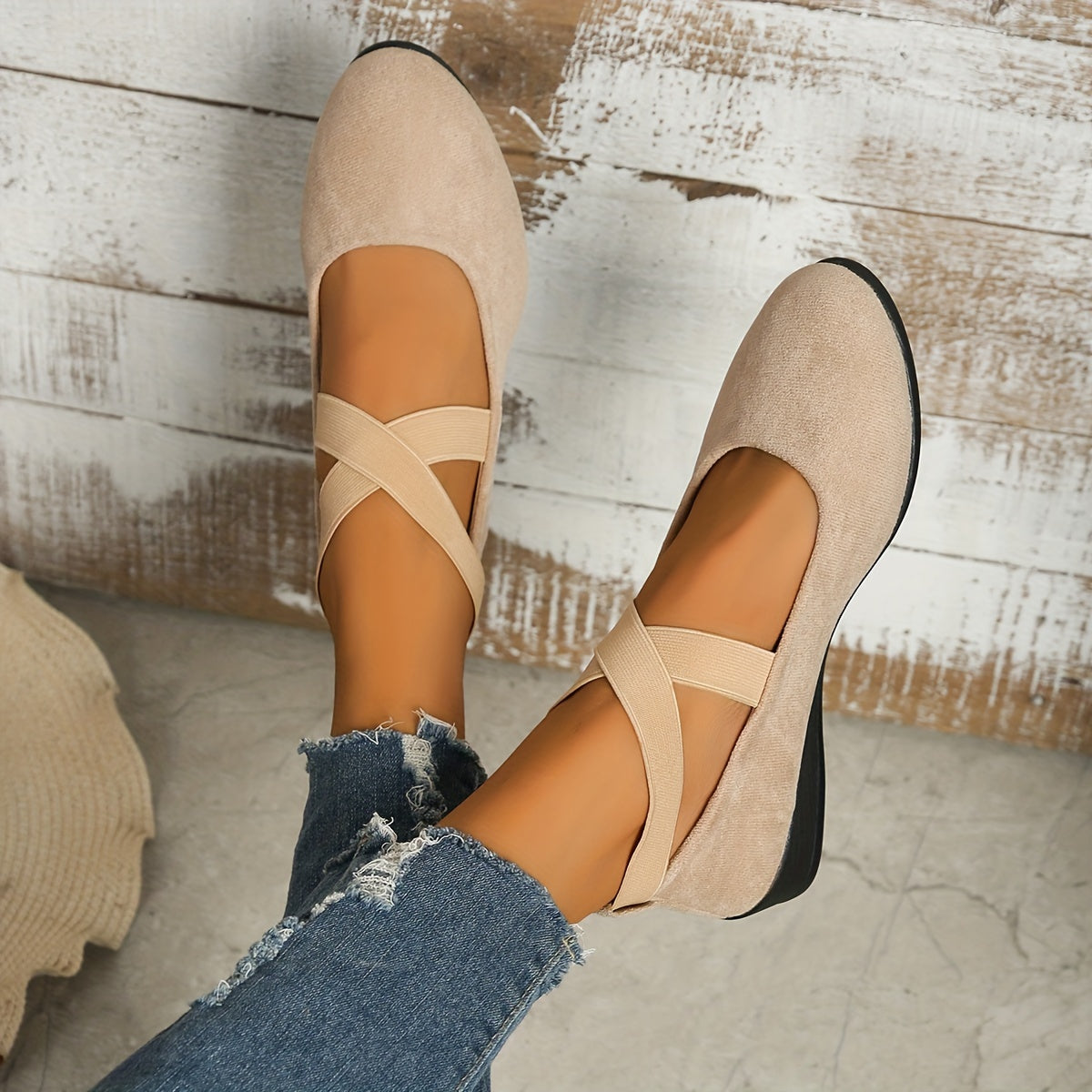 Women's Mary Jane Ballet Flats with Elastic Crossover Straps - 7