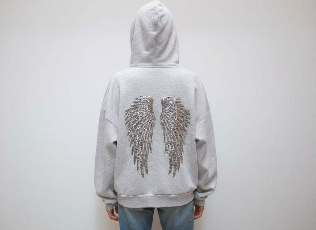 Women's Hoodie with Sequin Angel Wing Back Print - 5