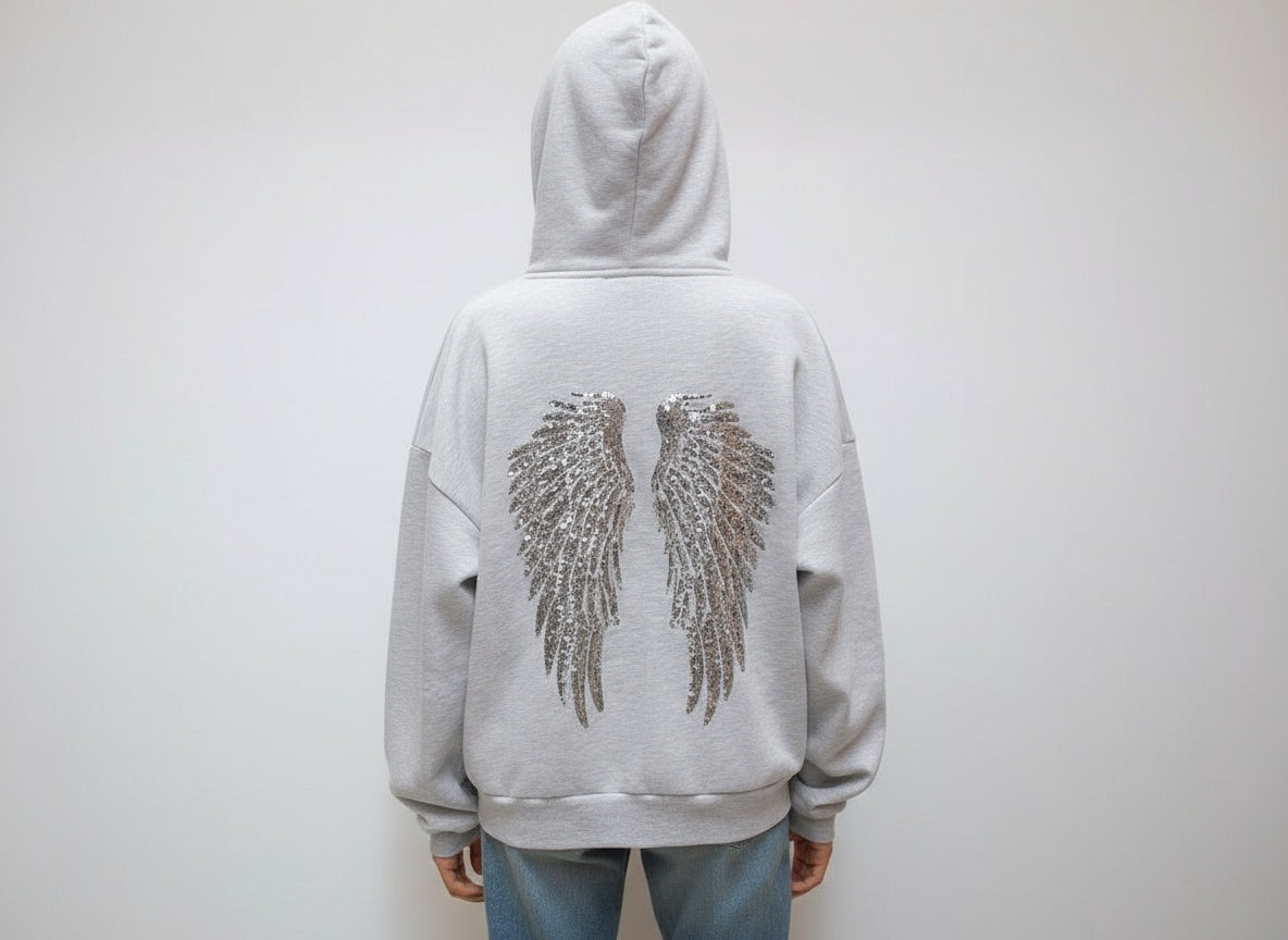 Women's Hoodie with Sequin Angel Wing Back Print - 5