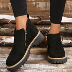Women's Ankle Boots with Side Zip and Chunky Sole - Black