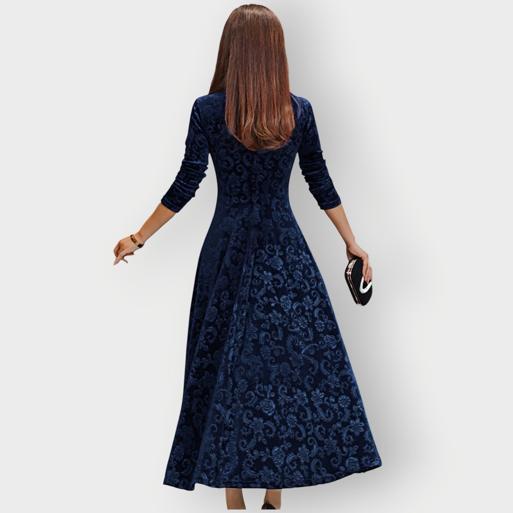 Women's Midi Dress with V-Neck and Flared Skirt - 8