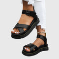 Women's Sandals with Crossover Straps and Buckle Fastening - Black