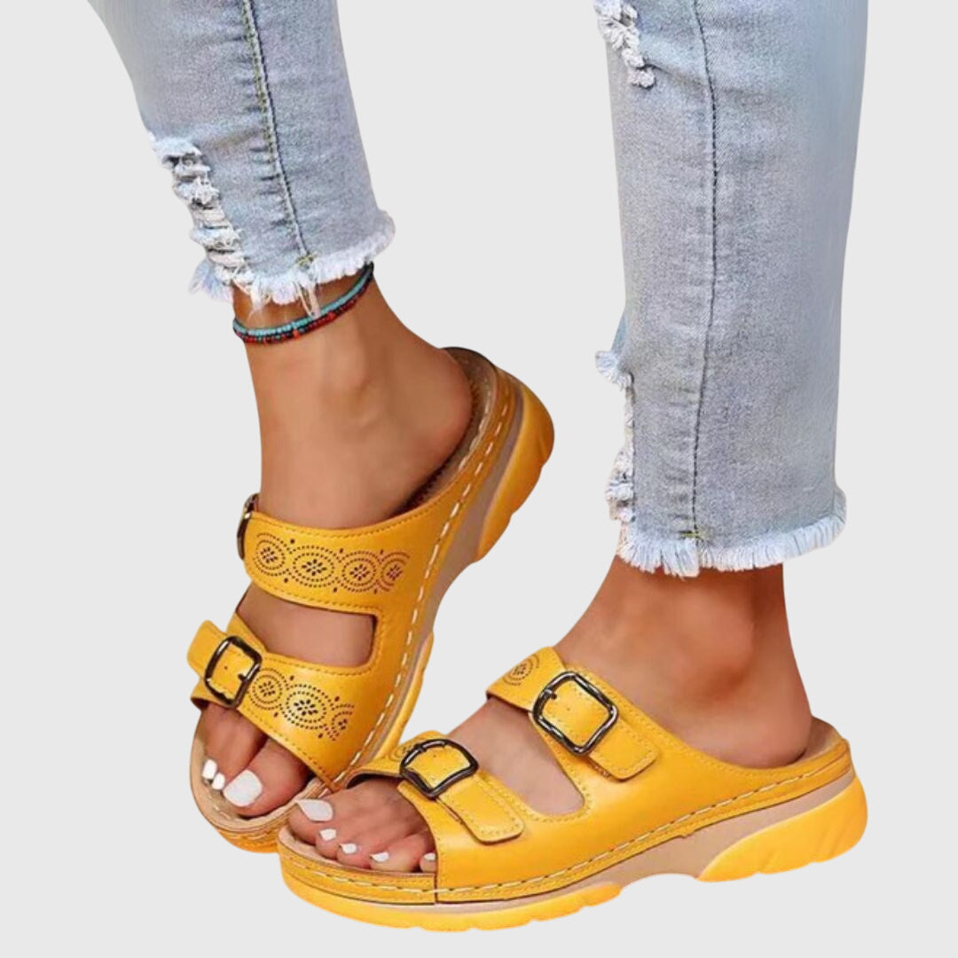 Diora | Orthopaedic Leather Sandals - Yellow