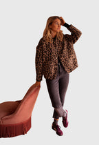 Women's Jacket with Leopard Print and Snap Buttons - 4