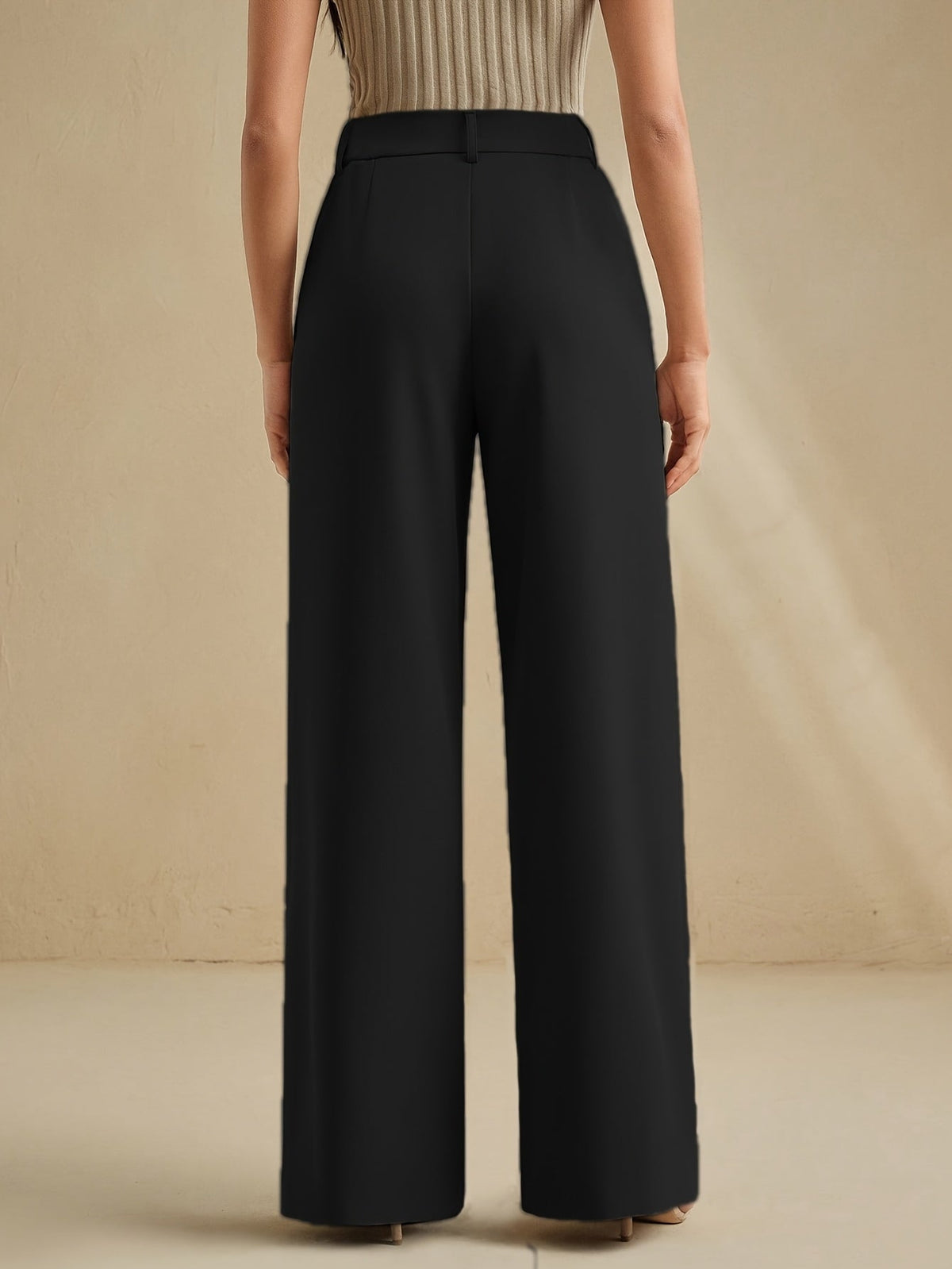 Women's High-Waist Wide-Leg Trousers with Pleated Front - 9