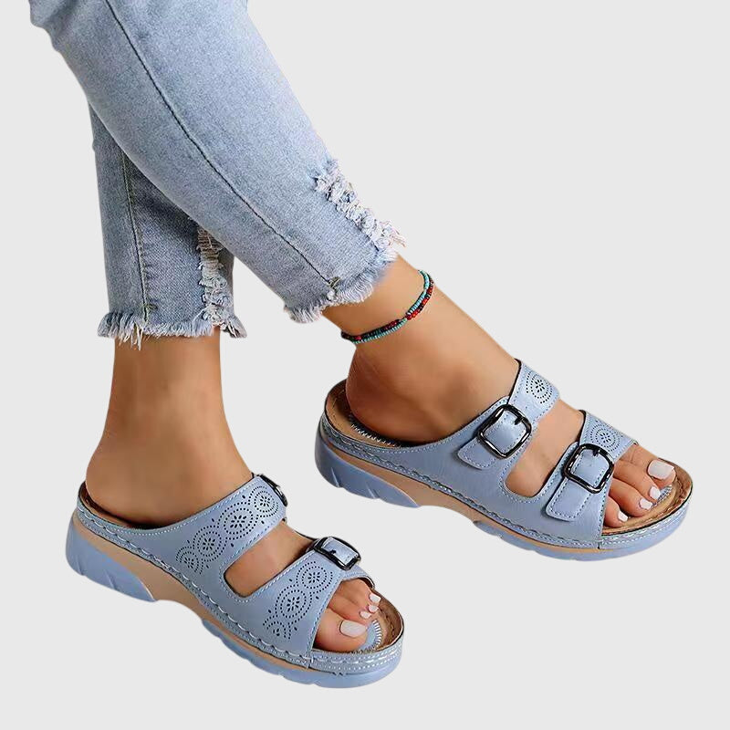 Diora | Orthopaedic Leather Sandals - Light Blue