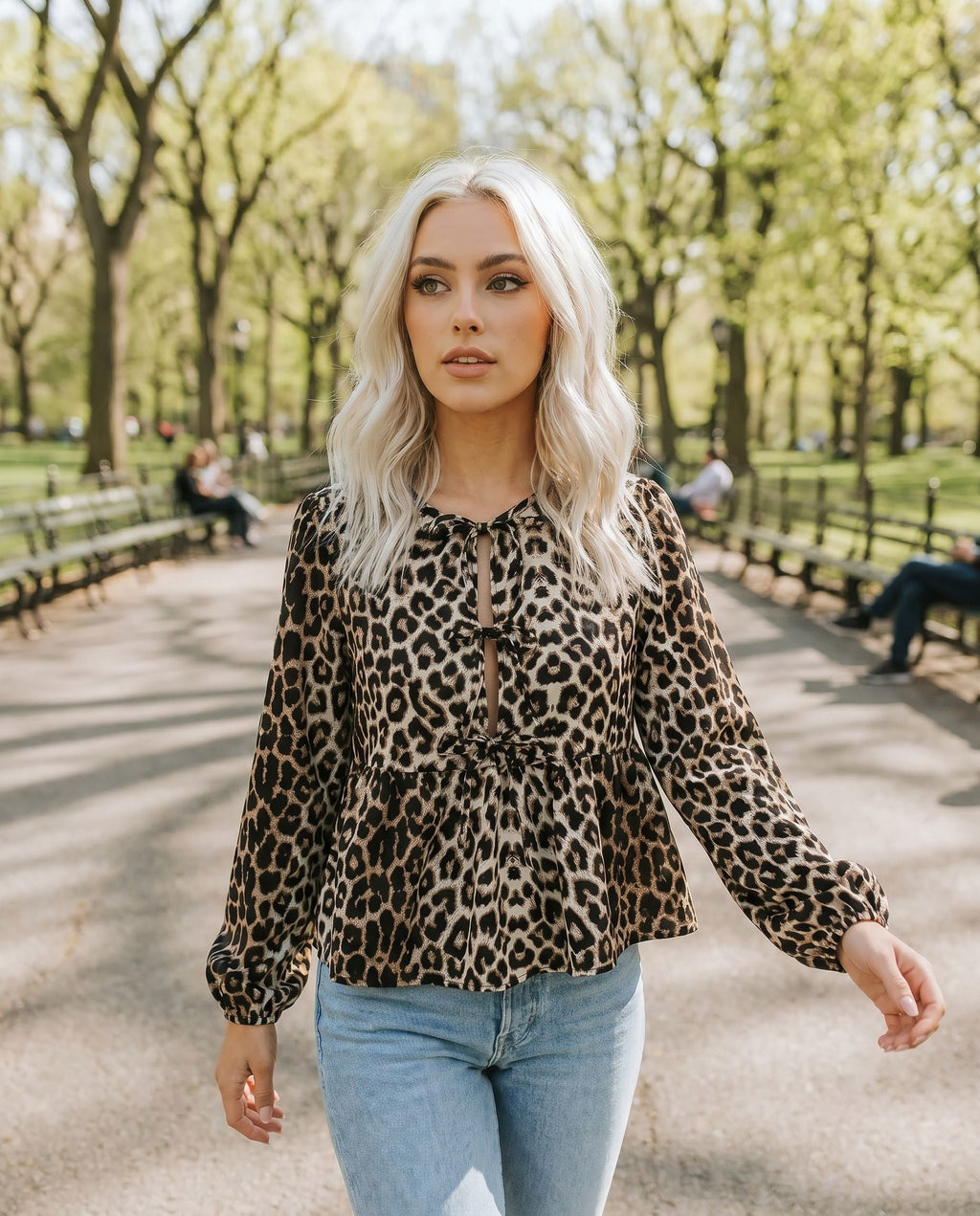 Women's Blouse with Leopard Print and Tie Front - 5