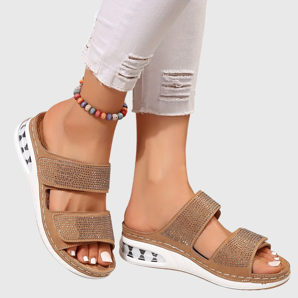 Women's Sandals with Adjustable Straps and Sparkling Diamante Detail - 4