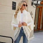 Women's Knitted Scarf with Faux Fur Trim and Fringed Edge - 2