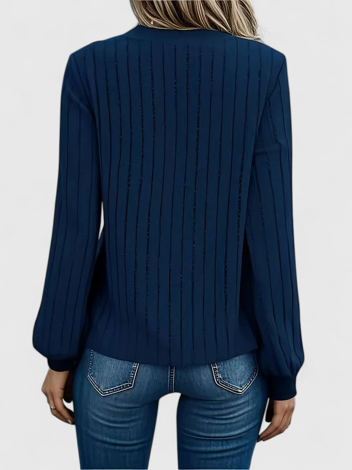 Women's Jumper V-Neck Ribbed Long Sleeve - 5