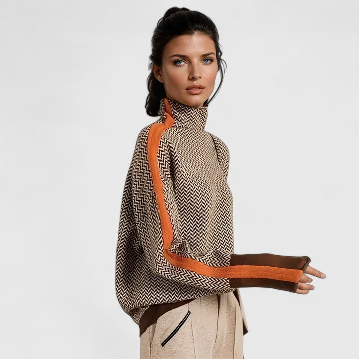 Women's Jumper High Collar with Contrast Stripe