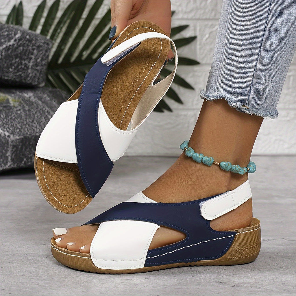 Women's Sandals with Cross-Strap Wedge and Touch-Fasten Strap - 9