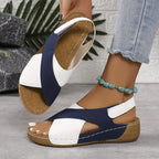 Women's Sandals with Cross-Strap Wedge and Touch-Fasten Strap - 9