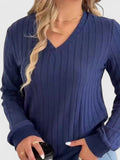 Women's Jumper V-Neck Ribbed Long Sleeve - Royal Blue
