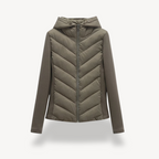 Women's Chevron Quilted Jacket with Hood - Green