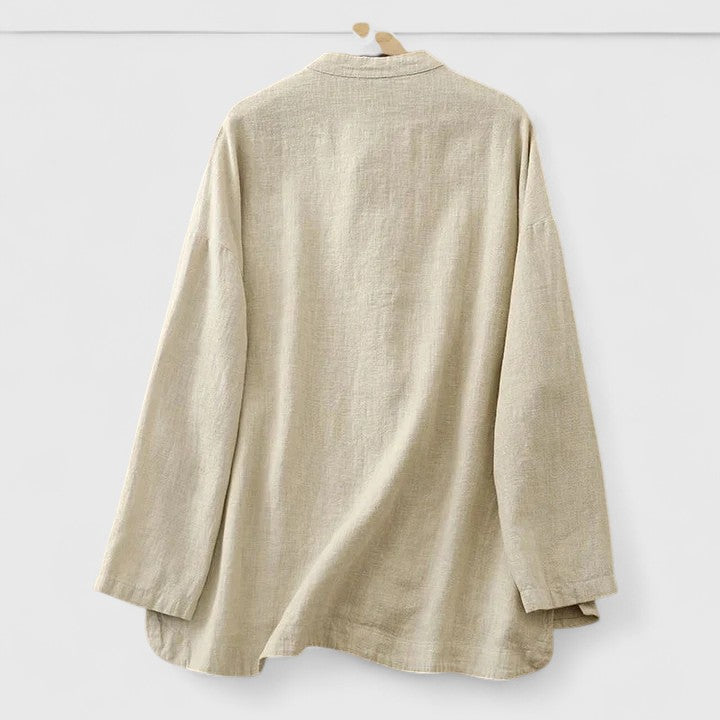 Women's Shirt with Knot Closures and Stand Collar - 2
