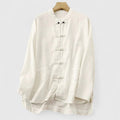 Women's Shirt with Knot Closures and Stand Collar - White