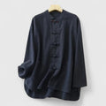 Women's Shirt with Knot Closures and Stand Collar - Navy Blue