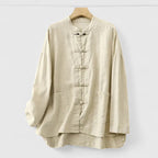 Women's Shirt with Knot Closures and Stand Collar - Beige