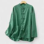 Women's Shirt with Knot Closures and Stand Collar - Green