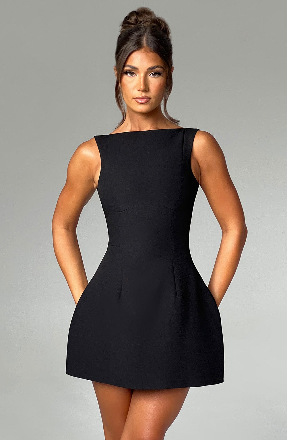 Women's Sleeveless Structured Mini Dress with Fit and Flare Silhouette - 7