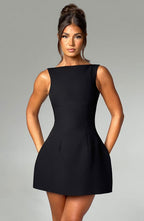 Women's Sleeveless Structured Mini Dress with Fit and Flare Silhouette - 7