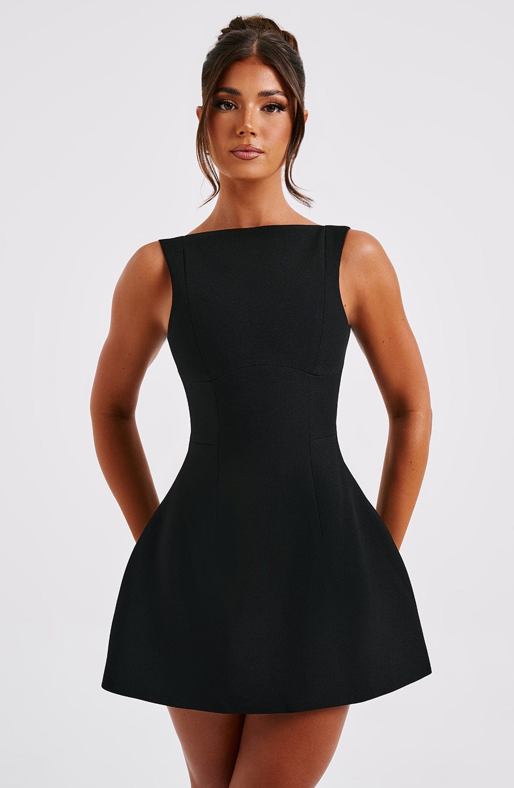 Women's Sleeveless Structured Mini Dress with Fit and Flare Silhouette - 3
