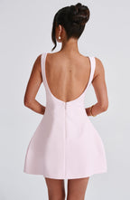 Women's Structured Mini Dress Sleeveless with Boat Neck and A-Line Skirt - 7