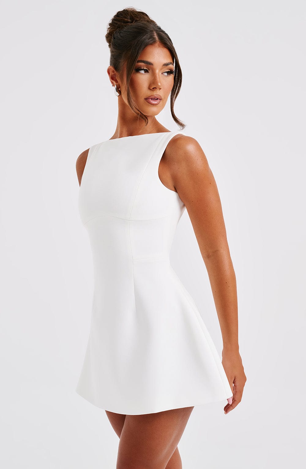 Women's Sleeveless Mini Dress with Boat Neck and A-Line Skirt - 6