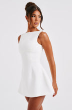 Women's Sleeveless Mini Dress with Boat Neck and A-Line Skirt - 6