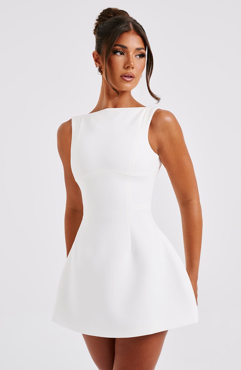 Women's Sleeveless Mini Dress with Boat Neck and A-Line Skirt - 7