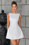 Women's Sleeveless Mini Dress with Boat Neck and A-Line Skirt - 4