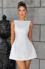 Women's Sleeveless Mini Dress with Boat Neck and A-Line Skirt - 4