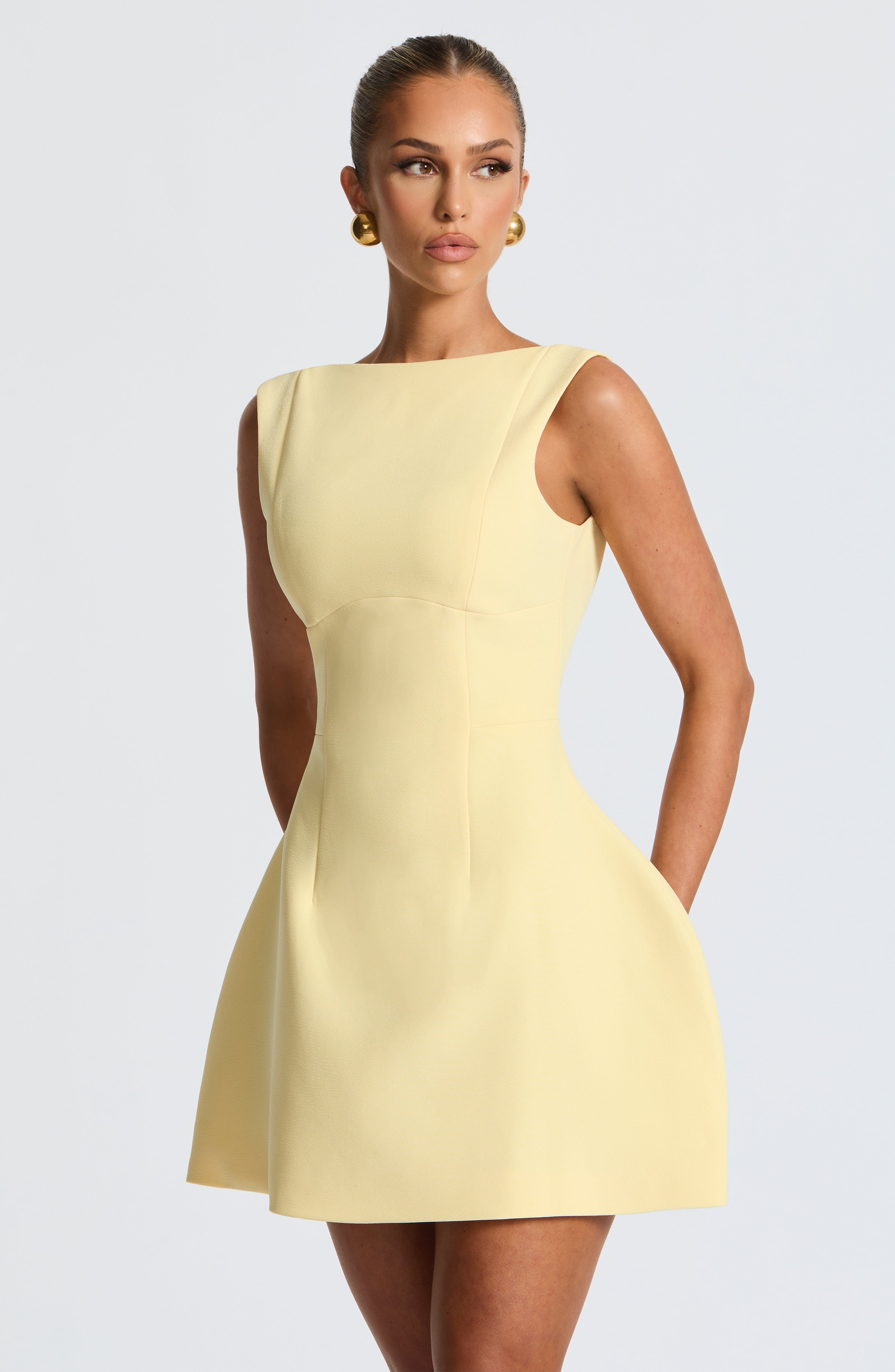 Women's Structured Mini Dress Sleeveless with Boat Neck and A-Line Skirt - 6