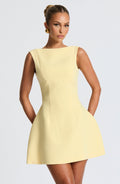 Women's Structured Mini Dress Sleeveless with Boat Neck and A-Line Skirt - 3