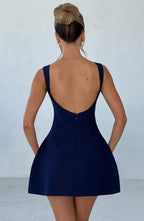 Women's Sleeveless Tailored Mini Dress with Boat Neck and A-line Skirt - 7