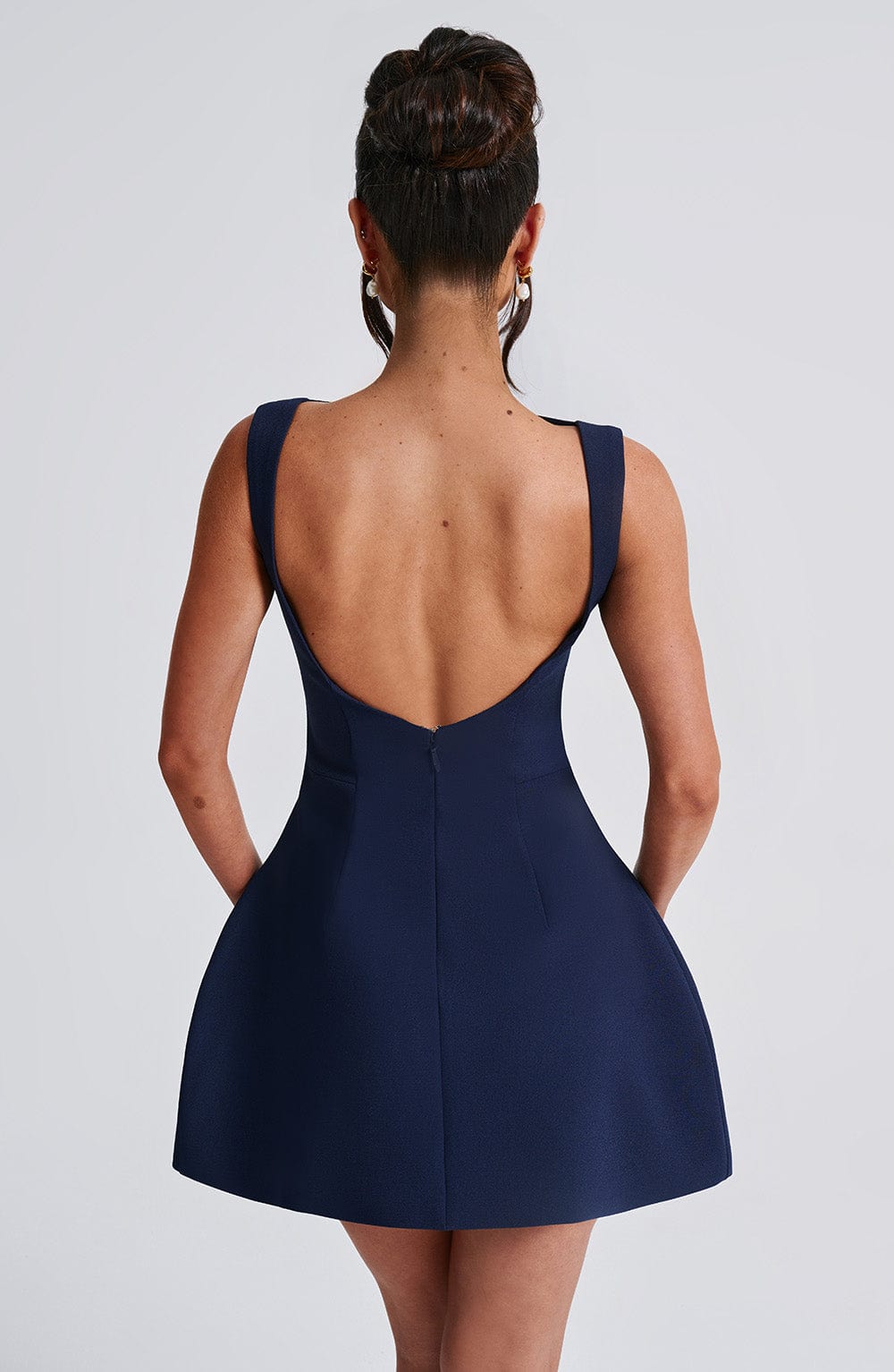 Women's Sleeveless Tailored Mini Dress with Boat Neck and A-line Skirt - 5