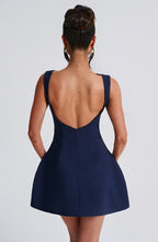 Women's Sleeveless Tailored Mini Dress with Boat Neck and A-line Skirt - 5