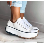 Women's Chunky Platform Sneakers Lace-Up with Contrast Stitching - 6