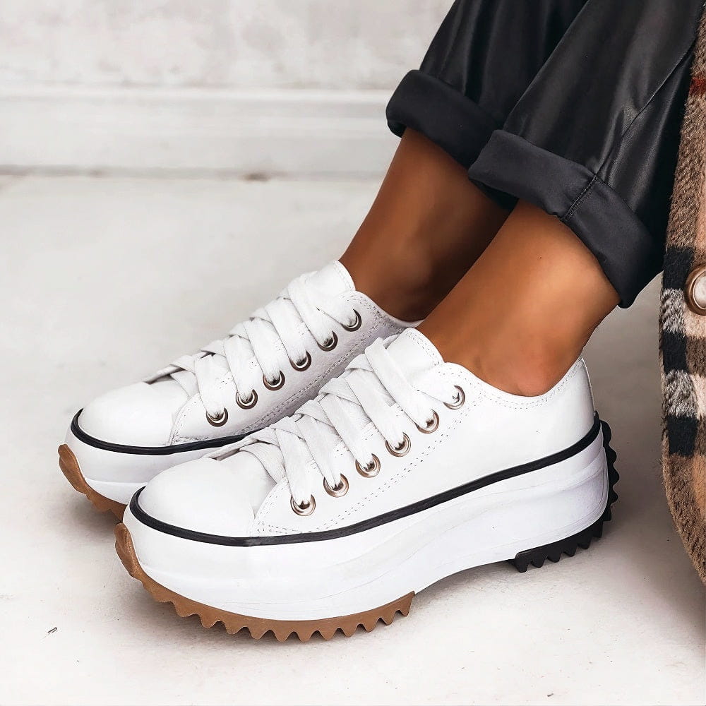 Women's Chunky Platform Sneakers Lace-Up with Contrast Stitching - Alpine White
