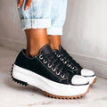 Women's Chunky Platform Sneakers Lace-Up with Contrast Stitching - Black
