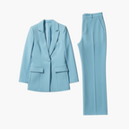 Women's Blazer Suit Set with Notch Lapel and Straight Trousers - 9