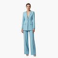 Women's Blazer Suit Set with Notch Lapel and Straight Trousers - Light Blue