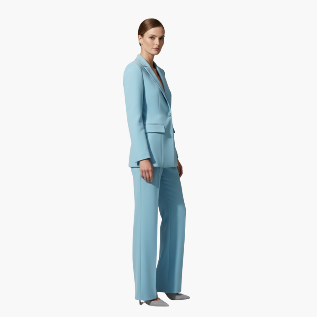 Women's Blazer Suit Set with Notch Lapel and Straight Trousers - 10